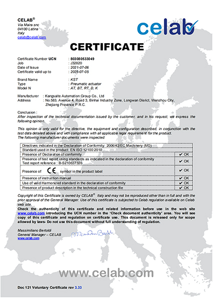 KST Pneumatic Actuater CE сертификат CE