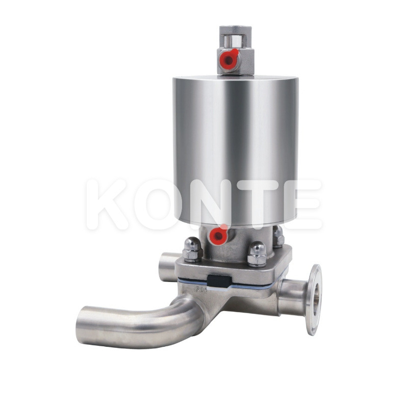 Пневматический трехсторонний диафрагмный клапан типа из нержавеющей стали.